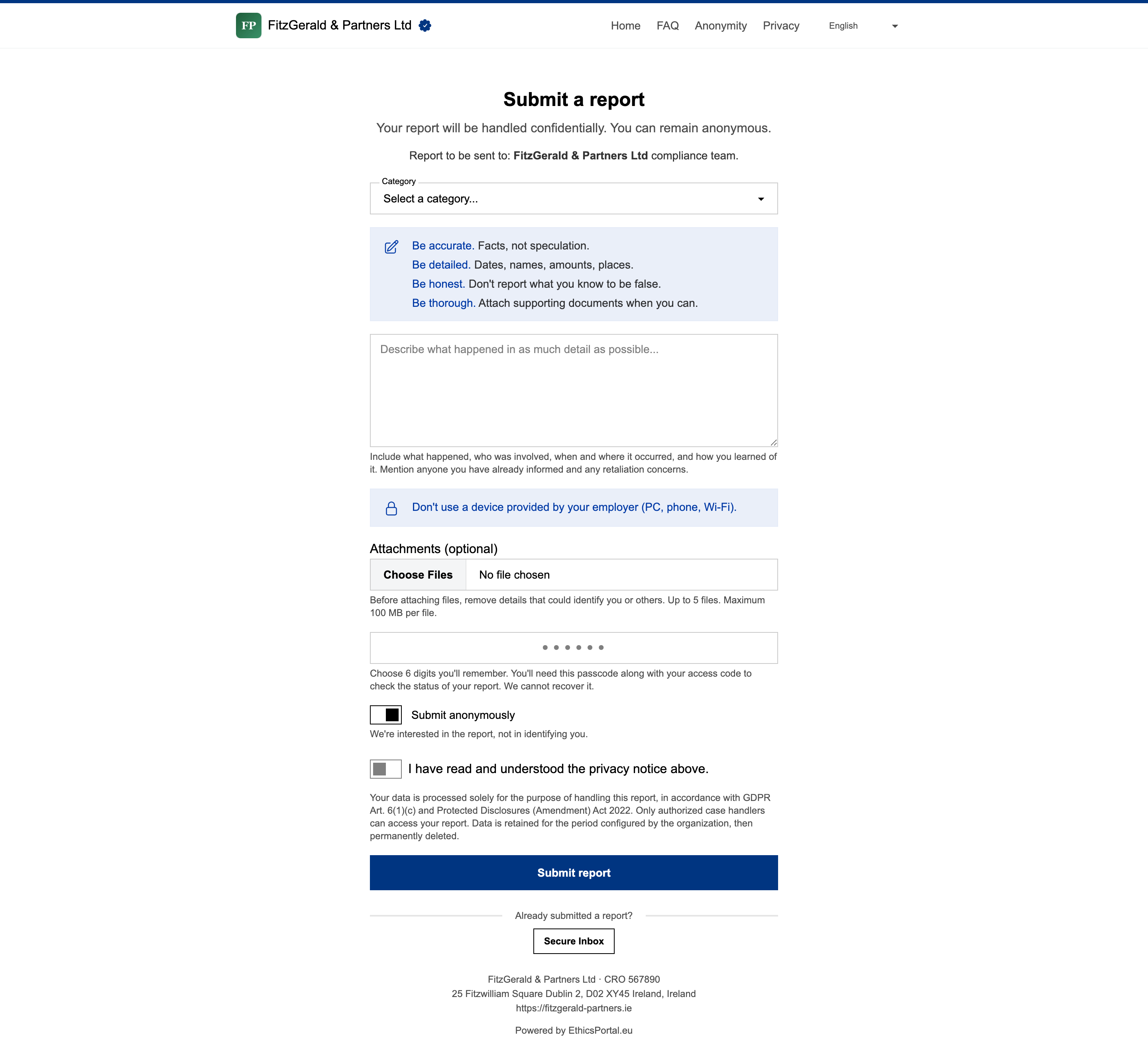 Anonymes Meldeformular