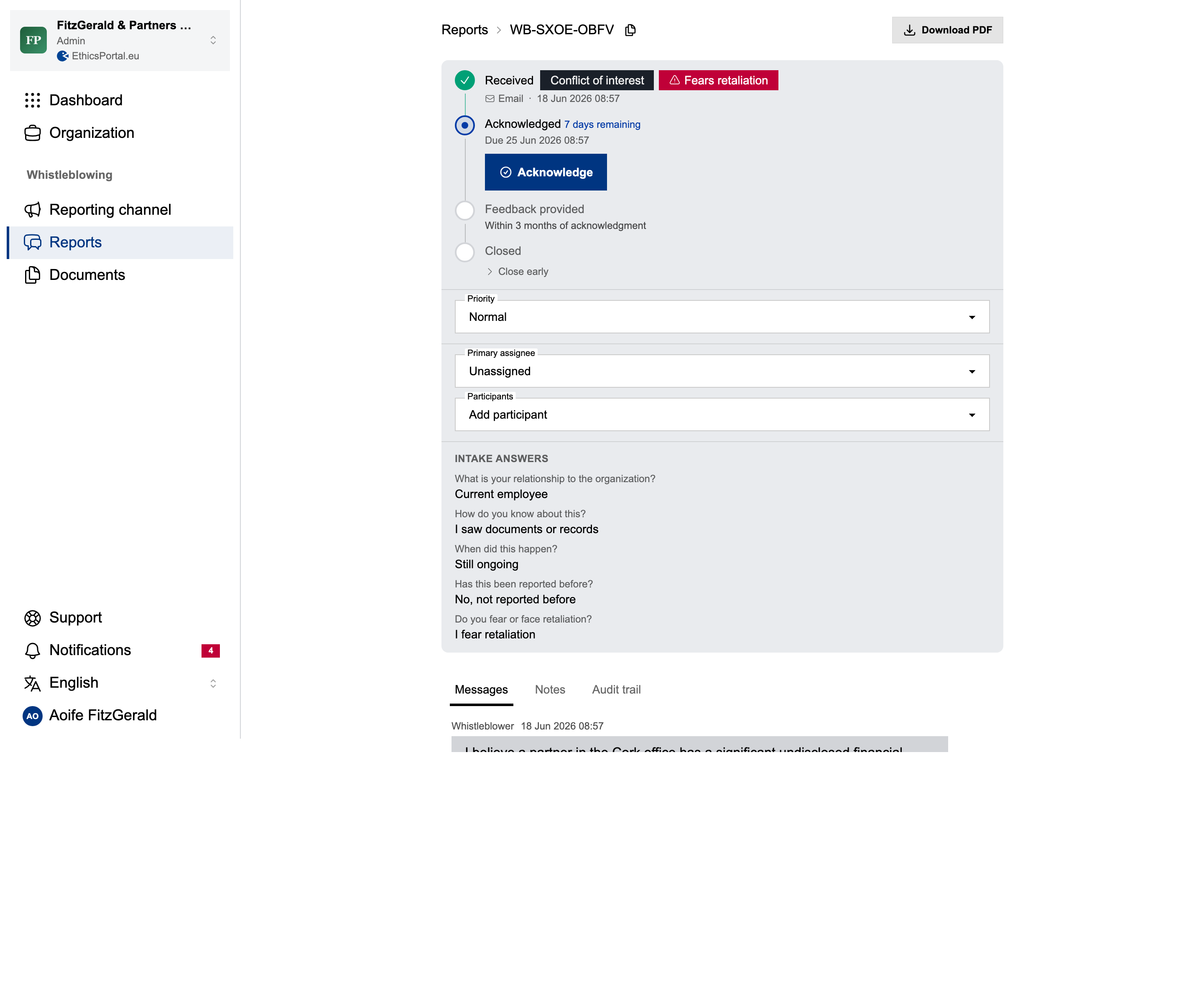 Weergave van een individuele zaak met veilige berichten, termijnen en audit trail