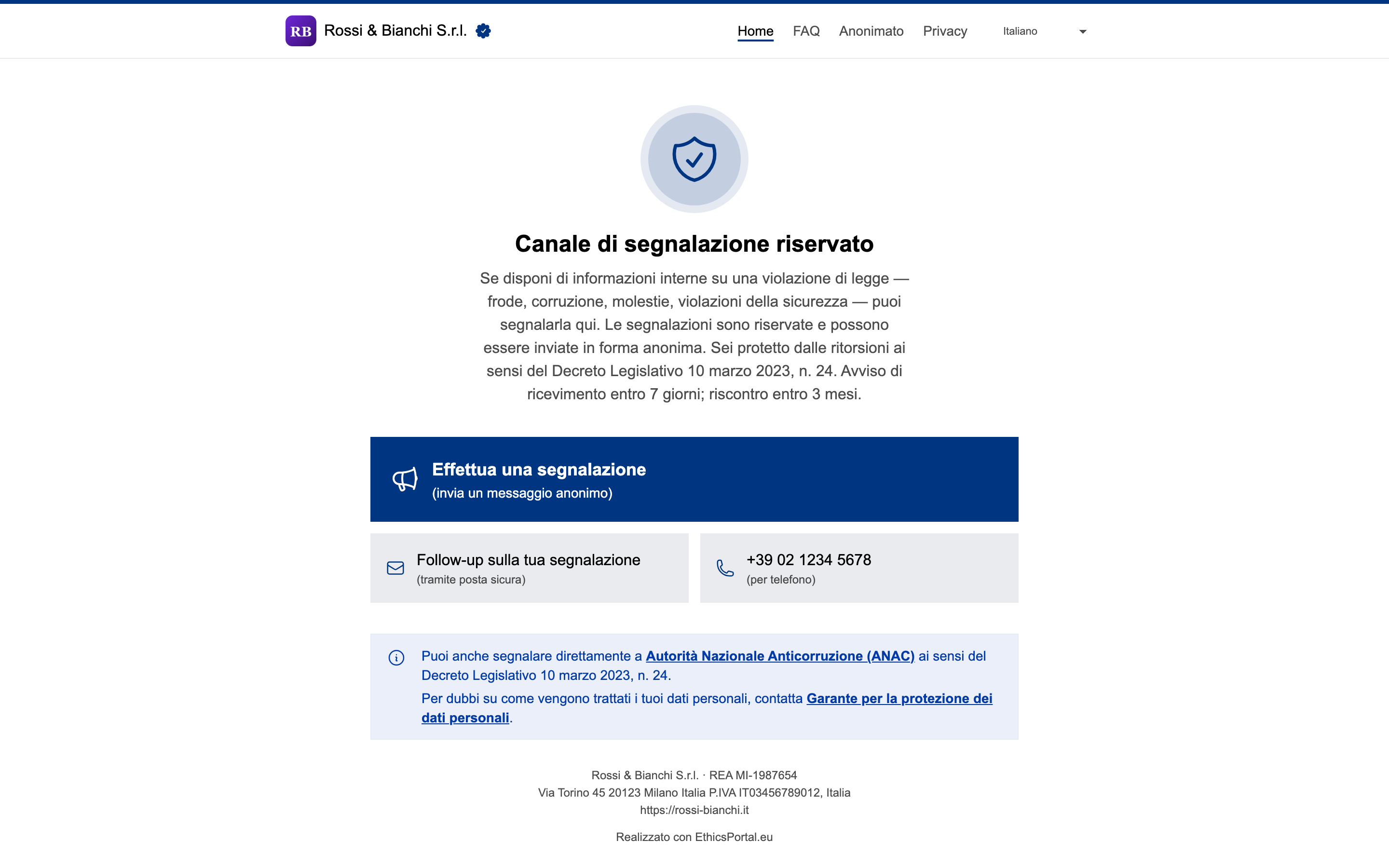 Condivisione del link del portale e codice QR