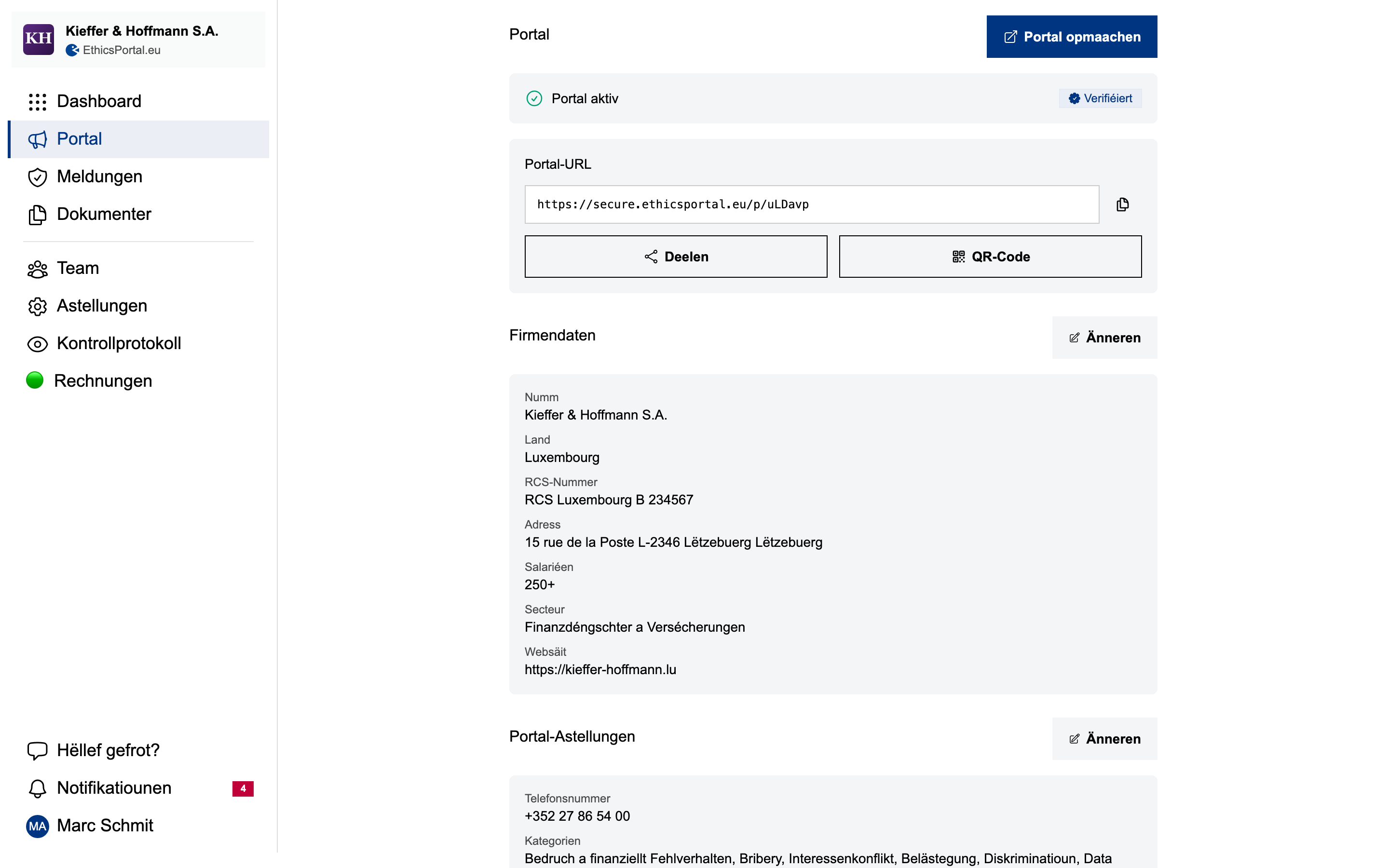Konfiguratiounsoberfläch vum Portal