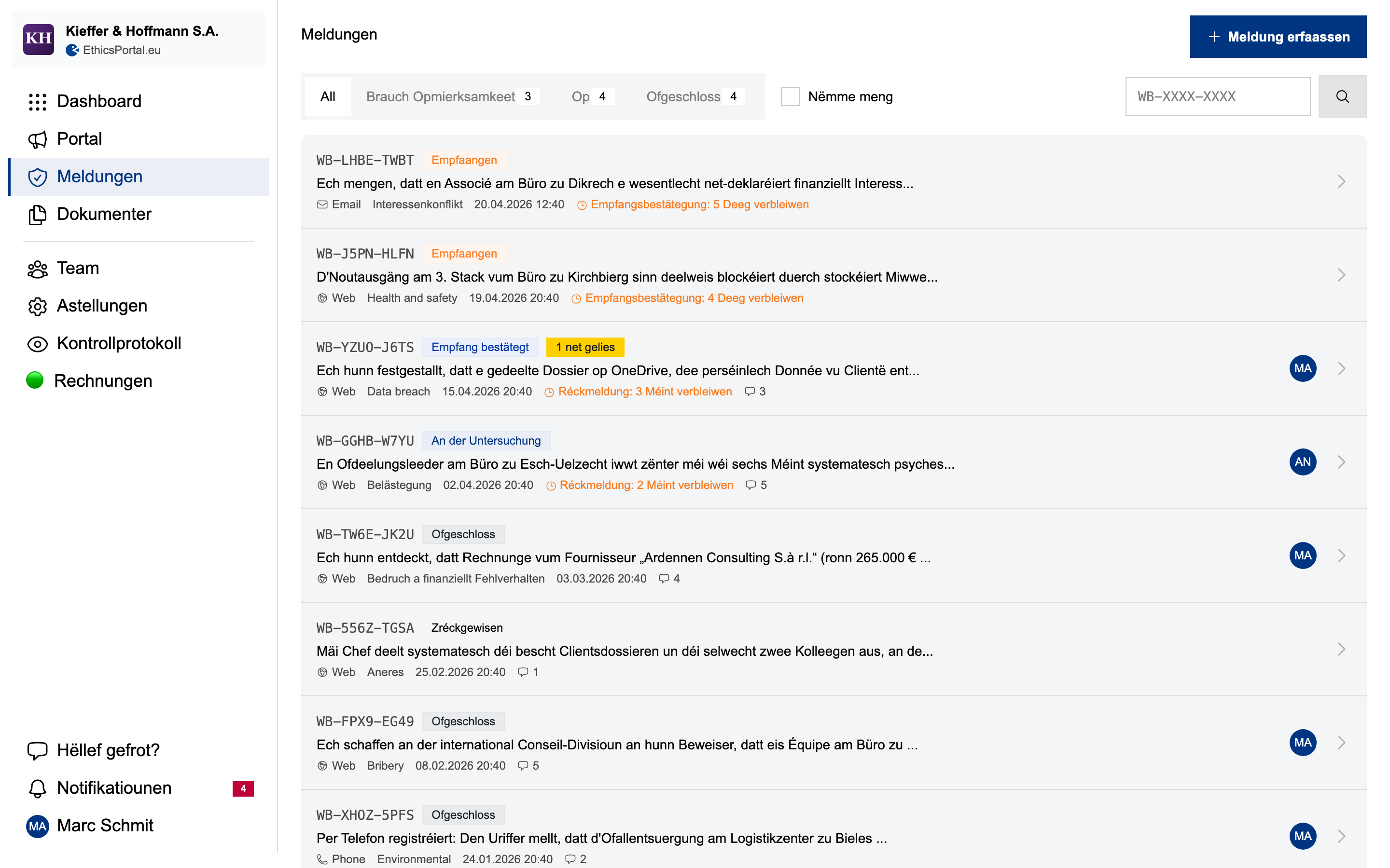 EthicsPortal-Fallëscht nieft dem mobille Meldeportal fir Mataarbechter